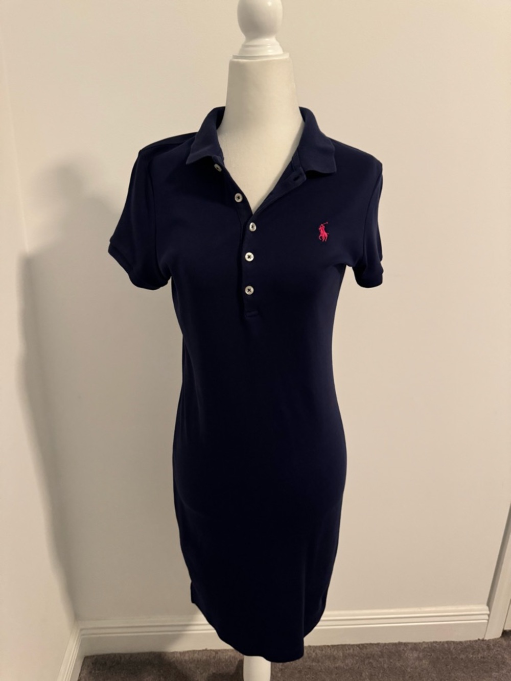 Ralph Lauren Navy Polo Shirt Dress with Pink Logo